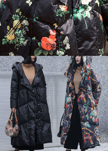 Print Oriental Winter Long Puffer Jackets Duck Down Coat