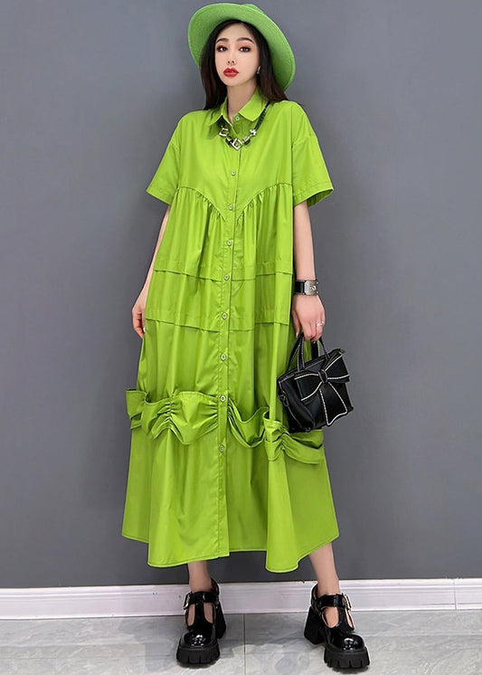 Green Peter Pan Collar Patchwork Oversized Dress Short Sleeve
