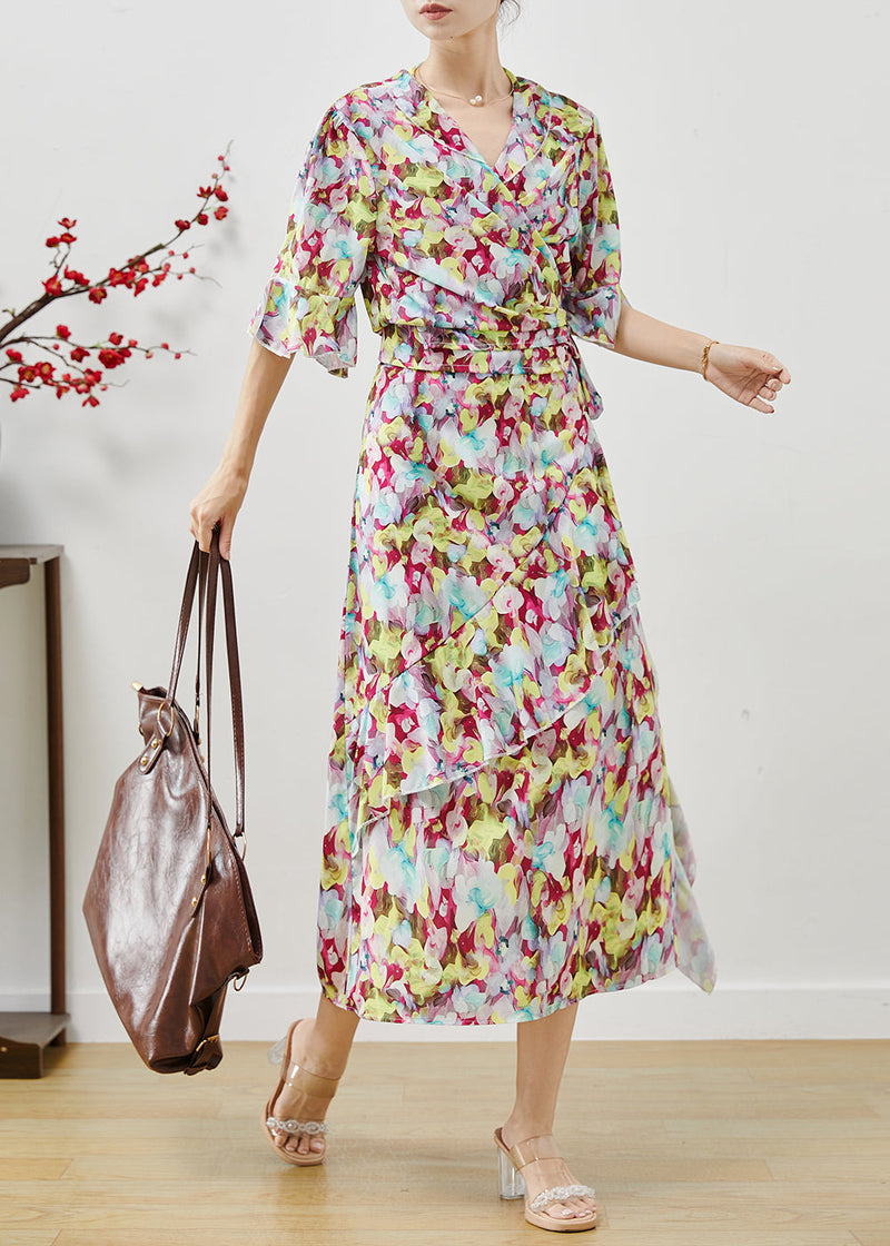 Silm Fit Flower Print Chiffon Two Piece Set Clothing Summer