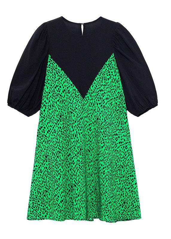 Green Leopard False Two Pieces Shift Dresses