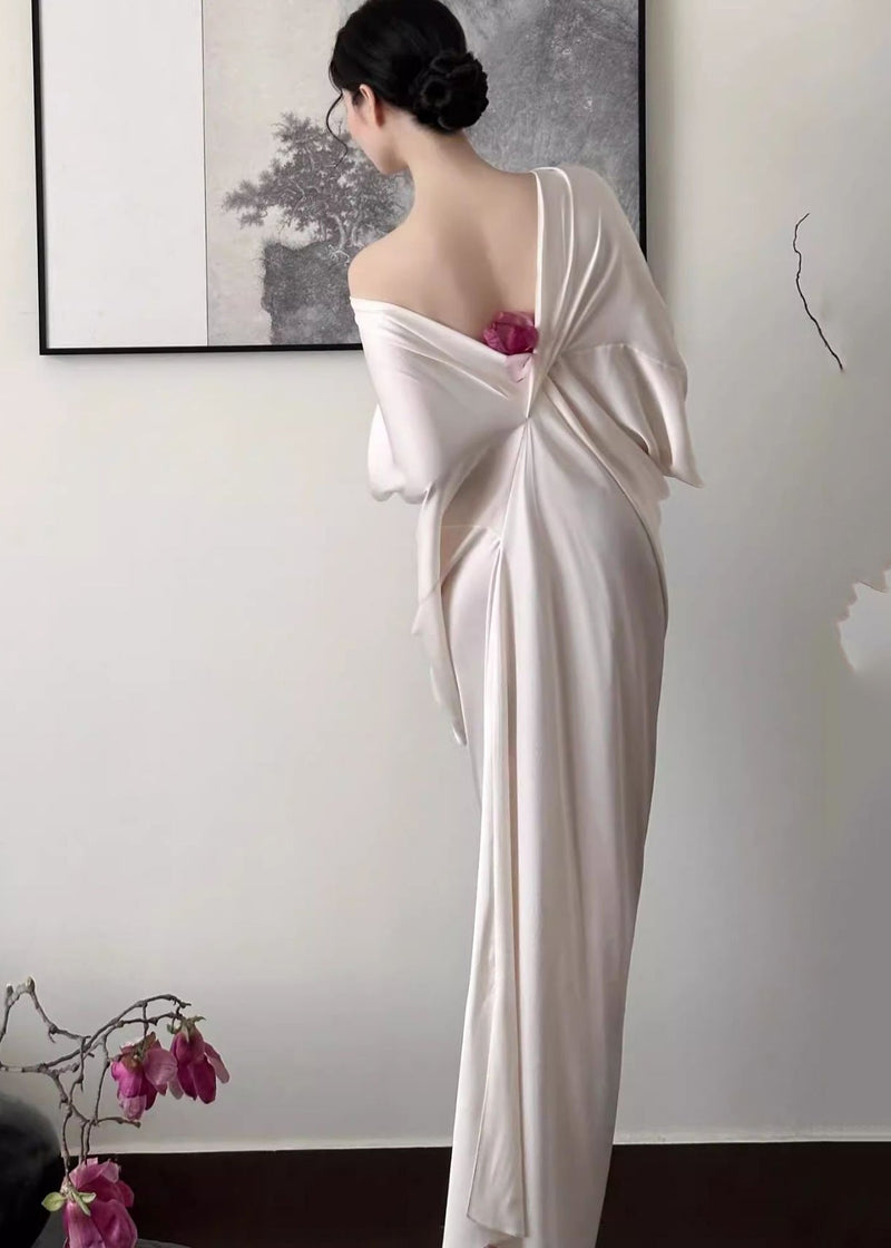 Apricot Backless Ice Silk Wraped Dress Summer
