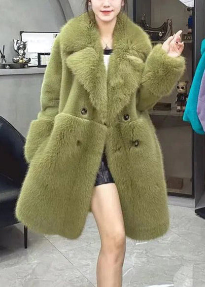 Loose Leopard Fur Collar Button Leather and Fur Coat Long Sleeve