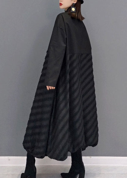 Style Black Peter Pan Collar Patchwork Shirt Dress Spring