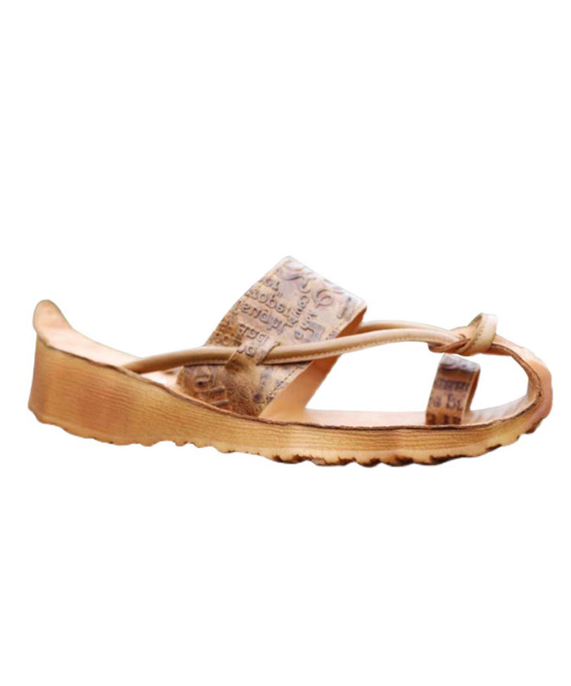 Khaki Hollow Out Splicing Wedge Slide Sandals