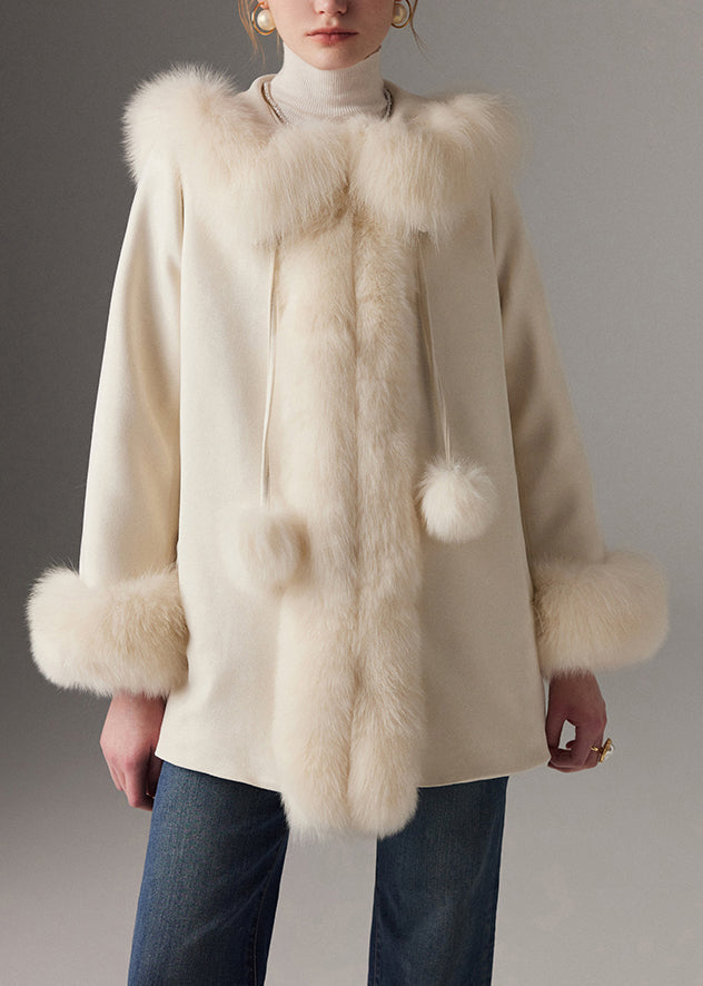 White Fuzzy Ball Decorated Fine Cotton Filled Coats Winter