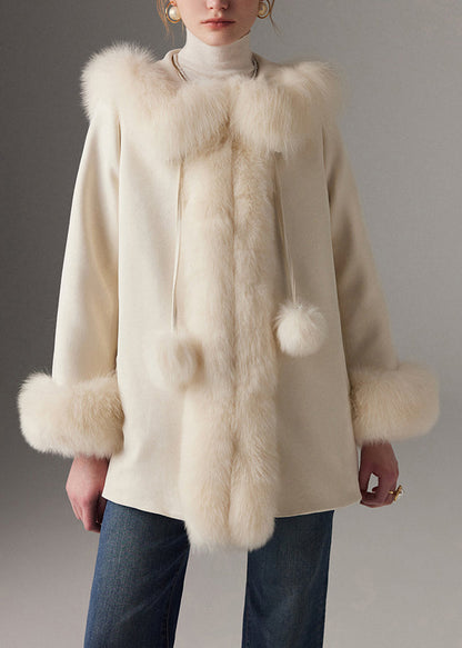 White Fuzzy Ball Decorated Fine Cotton Filled Coats Winter