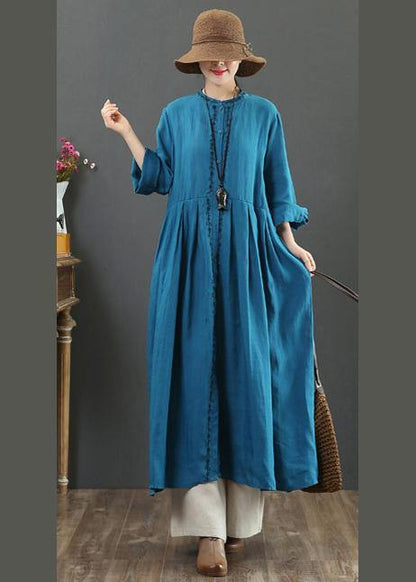 O Neck Cinched Spring Dresses Neckline Blue Robes Dress