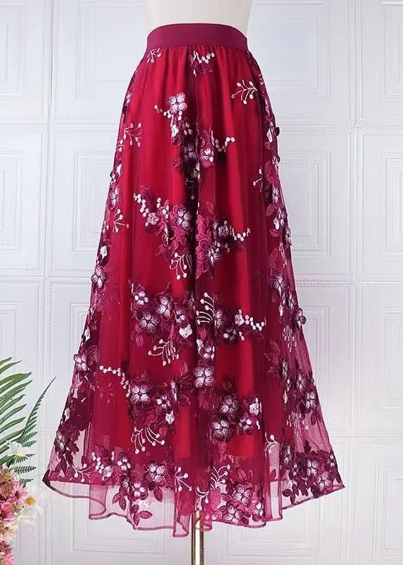 Coffee Embroidered High Waist Tulle Skirts Spring