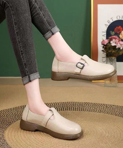 Splicing Comfortable Flats Black Cowhide Leather