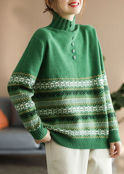 Handmade Khaki Turtle Neck Thick Knitted Sweaters Long Sleeve