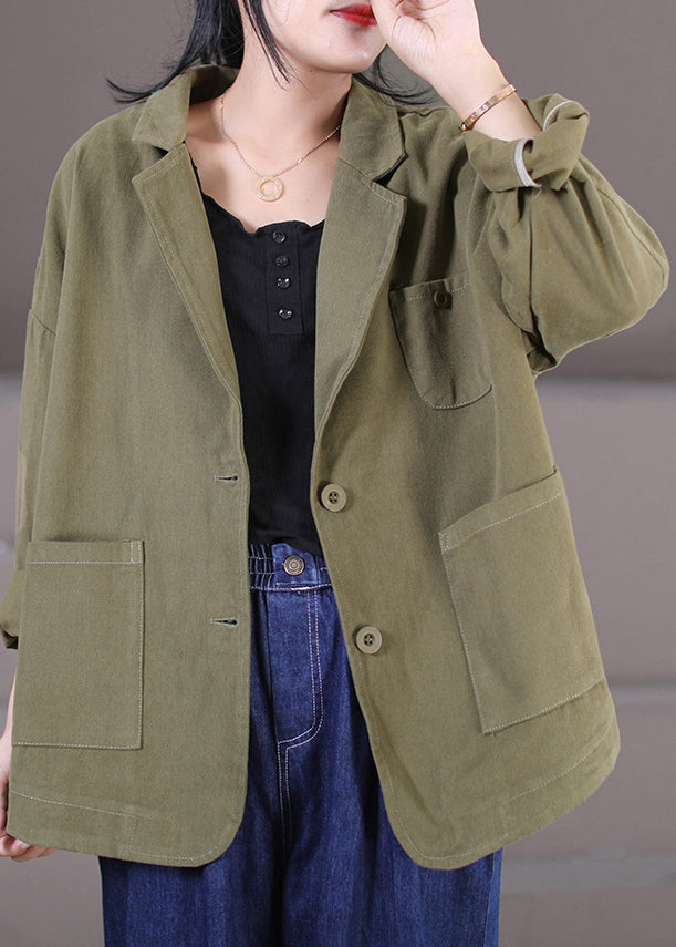 Army Green Mandarin Collar Patchwork Button Coats Fall
