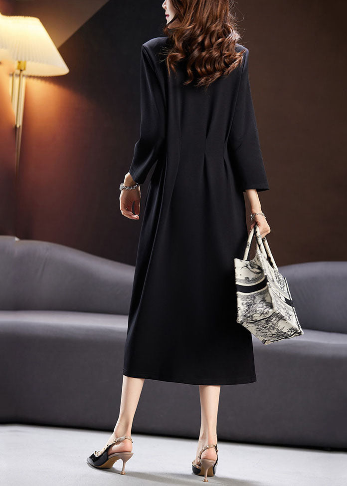 Black Wrinkled Tunic Maxi Dresses Long Sleeve