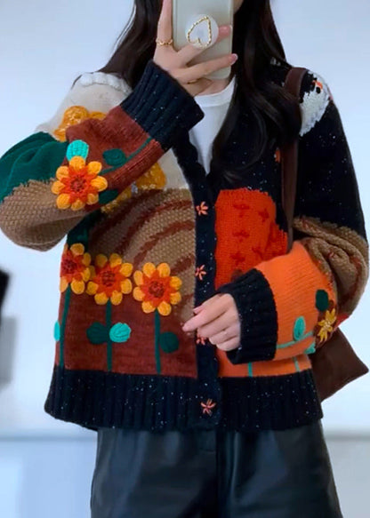 Colorblock V Neck Patchwork Cozy Knit Top Fall