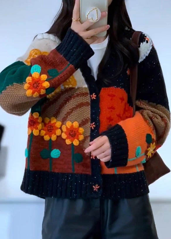 Colorblock V Neck Patchwork Cozy Knit Top Fall
