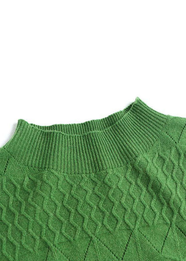 Modern Green Stand Collar Jacquard Color Knitted Long Dress Long Sleeve