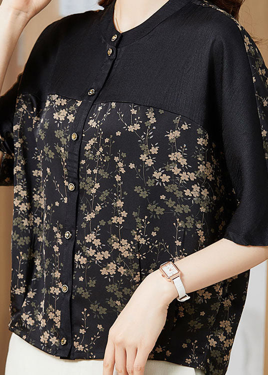 Small Print Patchwork Silk T Shirts O Neck Summer