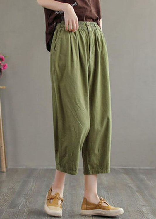 Green Cotton Loose Harem Summer Pants