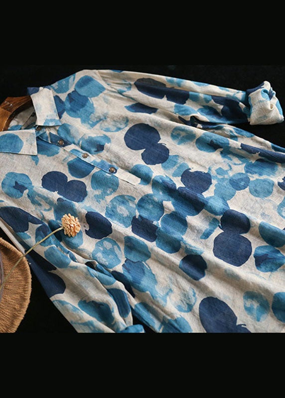 Style Peterpan Collar Button Print Fall Shirt Long Sleeve