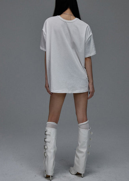 Loose White O Neck Print Cotton T Shirts Summer