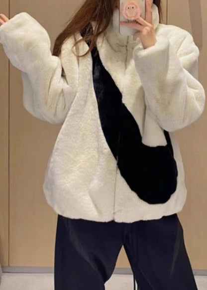 Apricot Stand Collar Zip Up Fuzzy Fur Fluffy Coat Spring