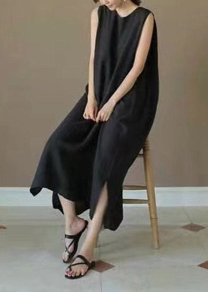 Diy Apricot O-neck Linen Long Dresses Summer