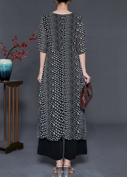 Fine Black Asymmetrical Print Chiffon Two Pieces Set Summer