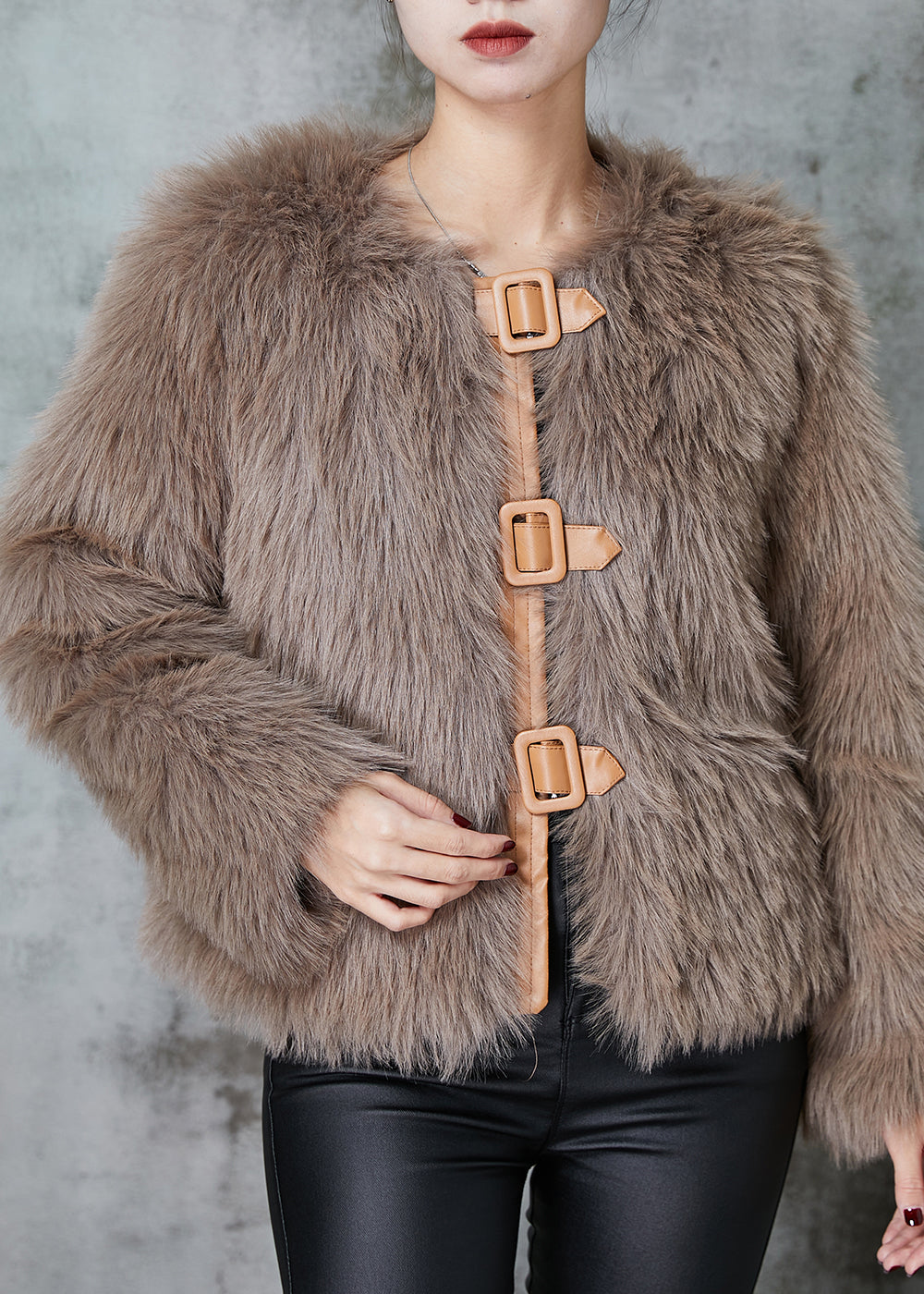 Boutique Khaki Patchwork Faux Fur Jackets Winter