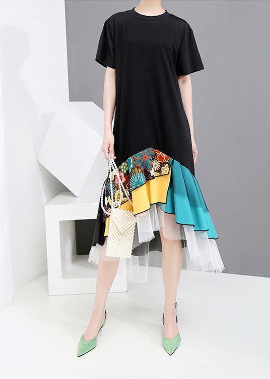 Summer Black Colorful Printed Hem Dress