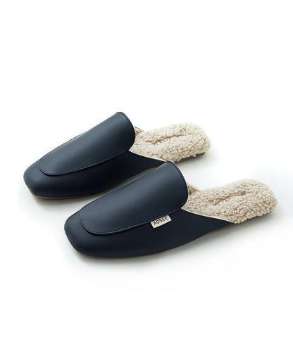 Brick Red Faux Leather Slippers Shoes Fuzzy Wool Lined