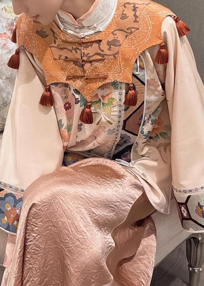 Jacquard White Stand Collar Shirts Cloud Shoulder and Skirts Silk Three Pieces Set Spring