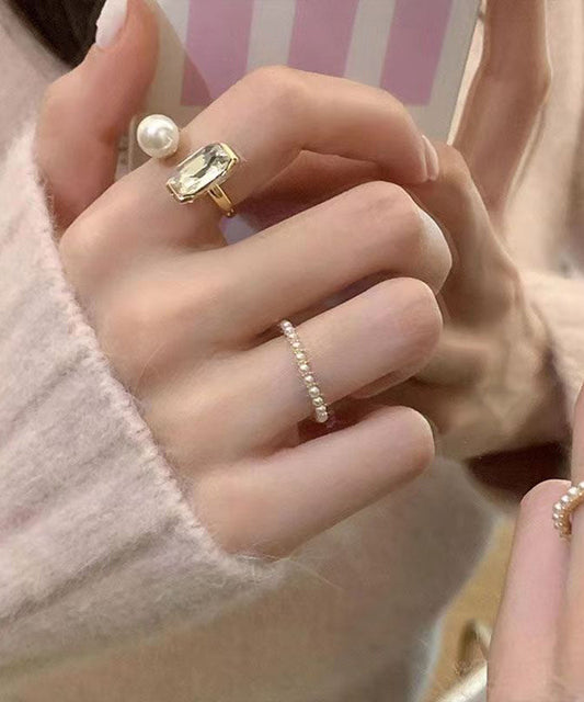 Diy Gold Rings Sterling Silver Alloy Pearl Rings Two Piece Set