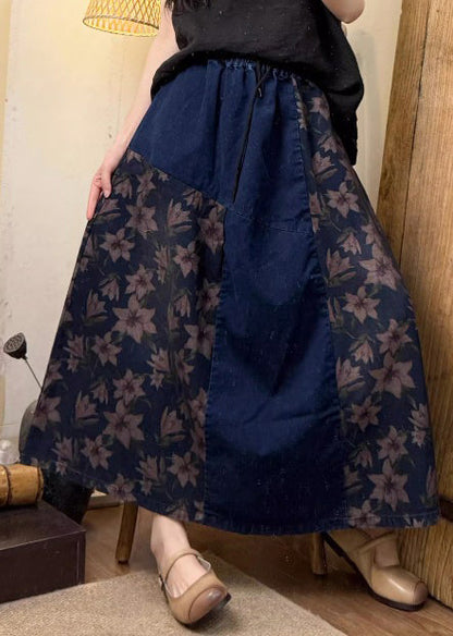 Blue Oversized Patchwork Denim a Line Skirt Summer