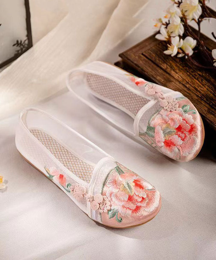 Pink Flat Shoes for Splicing Tulle Embroideried