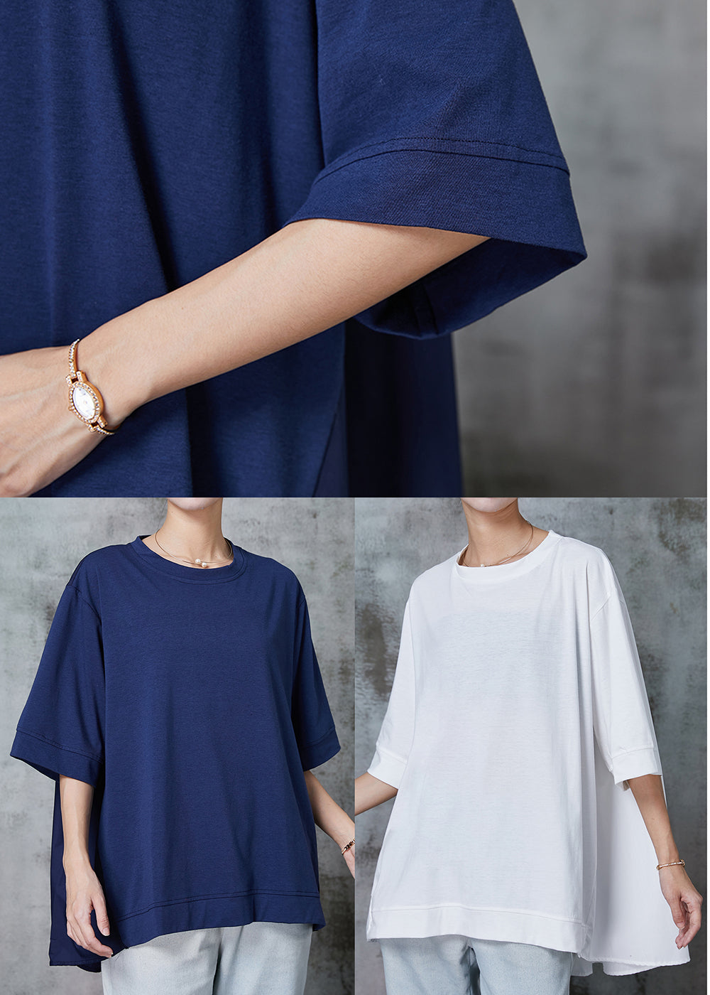 Navy Oversized Cotton Sweatshirt Half Sleeve