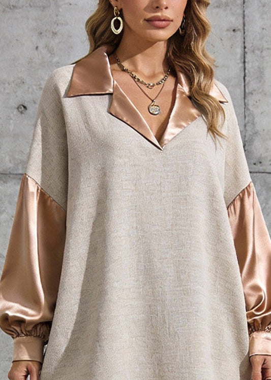 New Light Grey Peter Pan Collar Silk Patchwork Mini Dresses