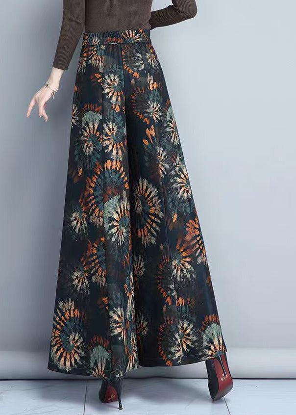 Ink Print Loose Elastic Waist Wide Leg Pants