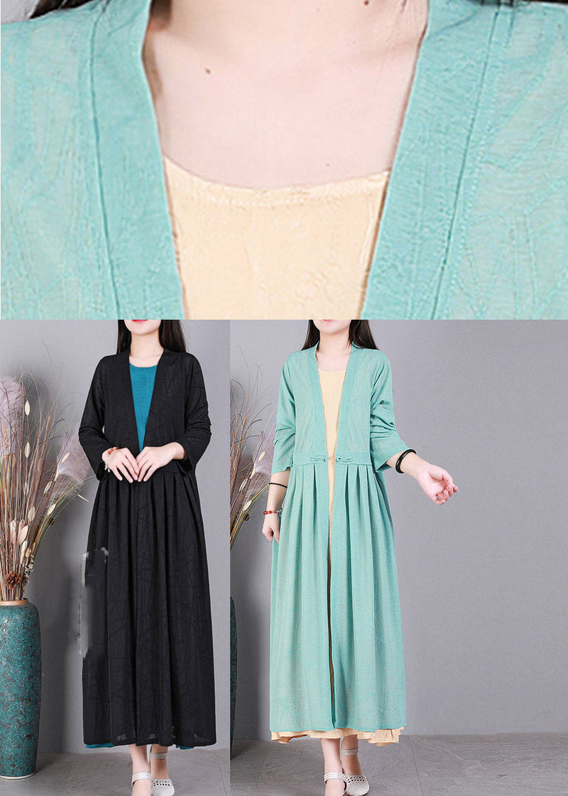 Black V Neck Cinched Linen Cardigans Long Sleeve