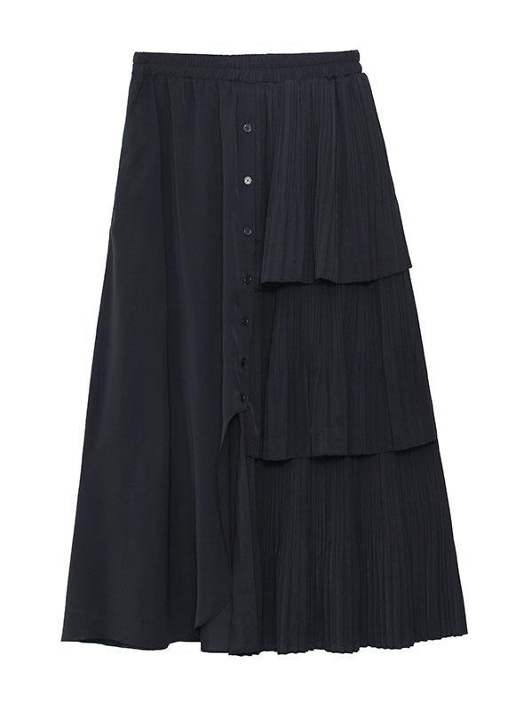 Black Patchwork Summer Skirt Chiffon Elastic Skirt