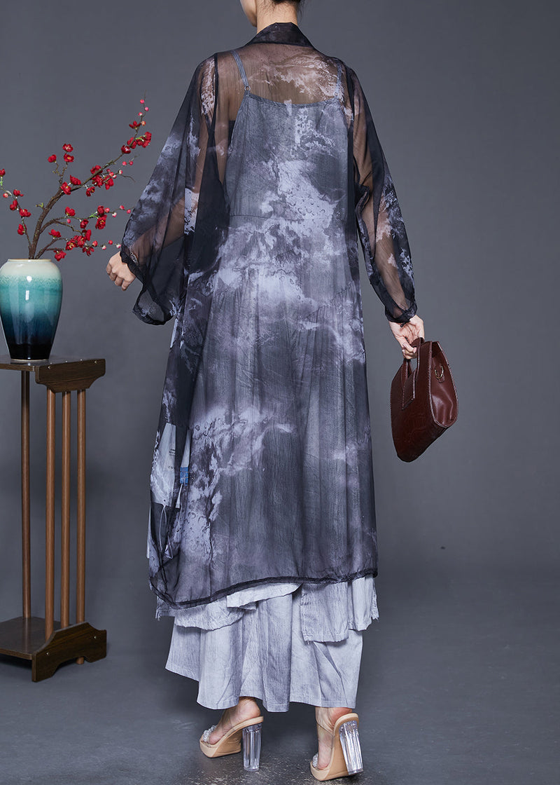 Black Oversized Tie Dye Chiffon Cardigans Summer