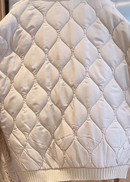 Beige V Neck Ruffled Patchwork Fine Cotton Filled Jacket Spring