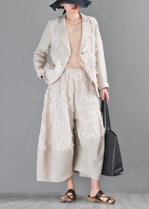 Beige Pockets Cotton Linen Coat Summer