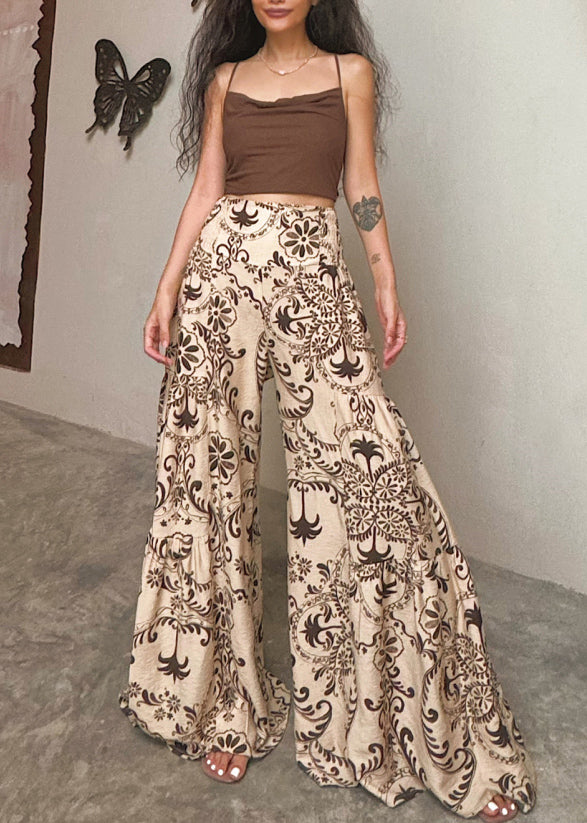 Apricot Print Cotton Wide Leg Pants Summer