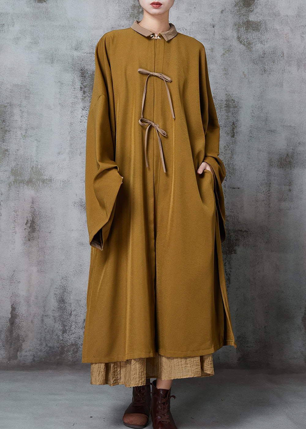 Unique Khaki Oversized Side Open Cotton Two Piece Set Clothing Spring