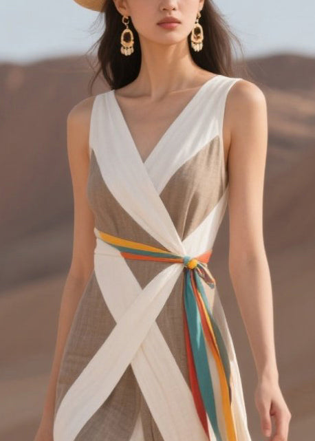 Colorblock Asymmetrical Patchwork Cotton Cami Dress Summer