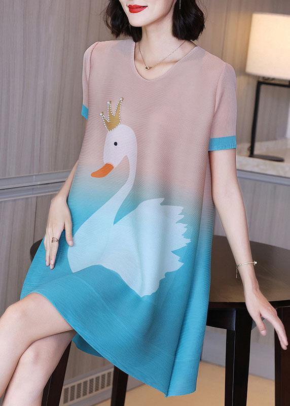 Unique Baby Blue Print Swan a Line Party Dress Summer