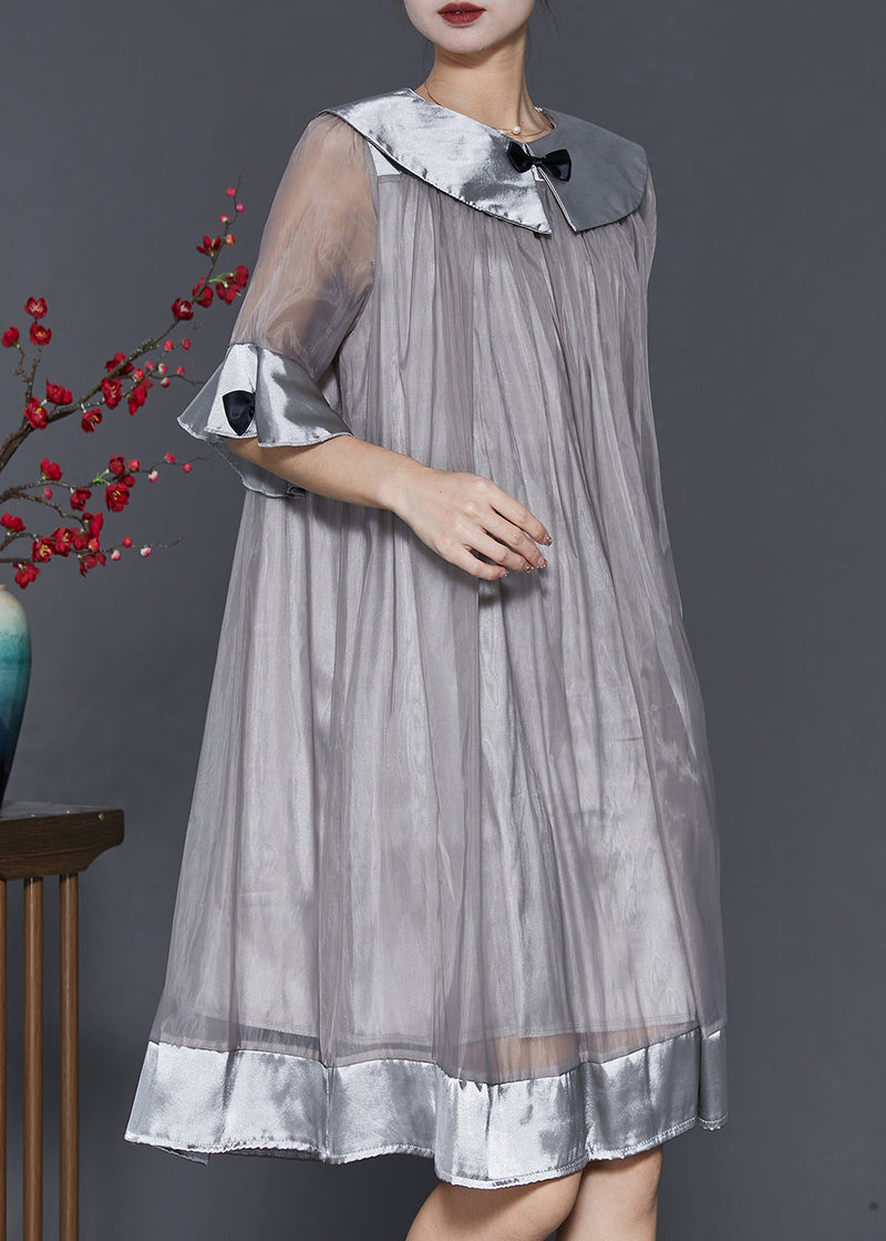 Grey Patchwork Bow Tulle Robe Dresses Summer