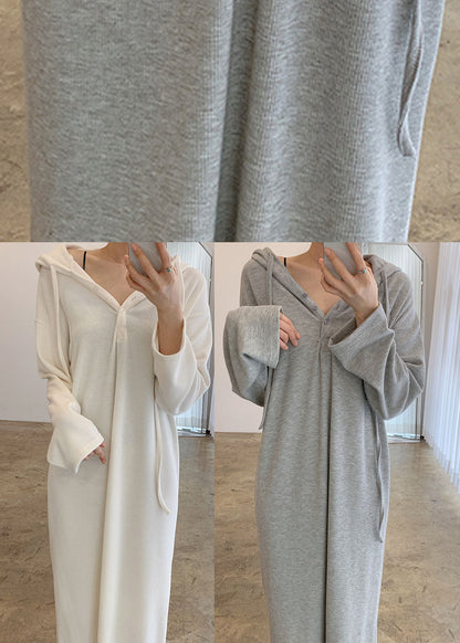 White Drawstring Button Dresses Spring