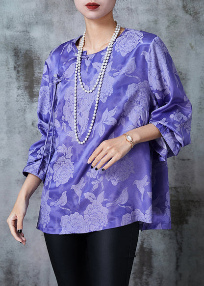 Purple Jacquard Silk Oriental Shirt Top Fall