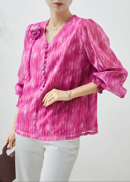 Rose V Neck Chiffon Tops Spring