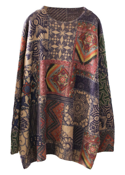 Geometric Pattern Loose O-neck Print Oriental Fall Knit Sweater